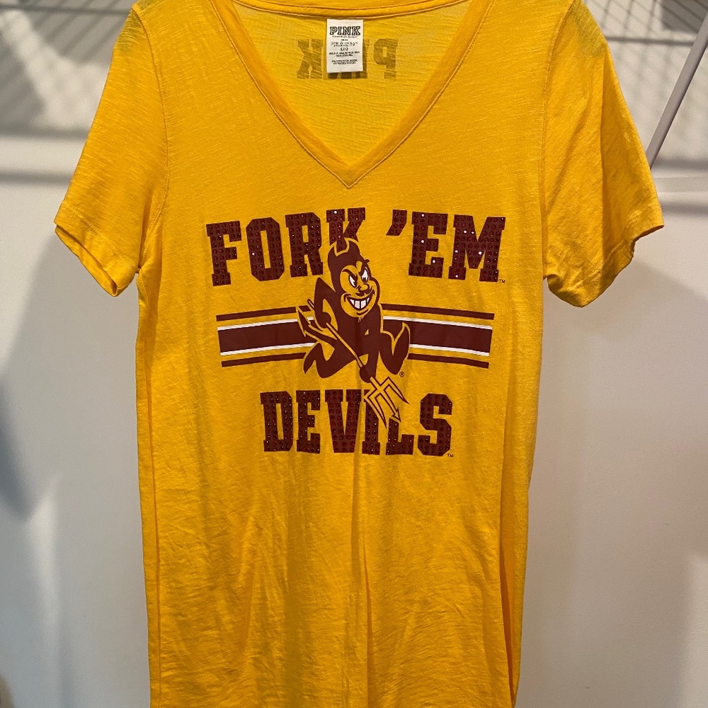 Arizona State Pink by Victorias Secret V-Neck in University Gold with Rhinestone